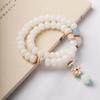 Pulseira de Raiz de Bodhi Jade Branco DIY Lírio Madeira Flor de Ameixeira Círculo Duplo Conta de Buda Conta Estrela Lua Bodhi