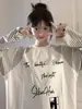 Top Casual Feminino Vintage Listrado Versátil de Manga Longa com Gola Redonda Color-Blocking com Estampa de Letras de Marca Tendência Soltinho