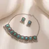 Juego de Collar y Aretes de Metal Transfronterizo Estilo Retro Europeo y Americano Corte Francés Perla Gotas de Agua Joyería Exagerada Mujer Venta al por Mayor