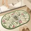 Tapete de Chão de Terra de Diatomáceas Estilo Americano Floral para Banheiro, Entrada de Vaso Sanitário, Tapete Antiderrapante, Tapete Absorvente de Secagem Rápida para Banheiro