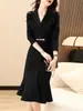 [En Stock] Elegante Vestido de Gala para Dama Mujer 2026 Primavera Nuevo Estilo Profesional Ajustado con Volantes Ceñido a la Cadera Falda de Sirena