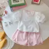 Conjunto Casual para Niña 2025 Verano Nuevo Elegante Moda para Niña Pequeña Cuello Redondo Manga Corta Conjunto de Dos Piezas Venta al por Mayor