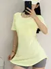 Ropa de Yoga de Alta Gama para Mujer, Estilo Nuevo, que Cubre la Cadera, Tops Deportivos Adelgazantes, Camisetas de Manga Corta de Longitud Media de Secado Rápido, Ropa de Fitness