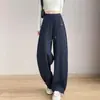Pantalones Deportivos Casuales de Punto con Bordado para Mujer, Cintura Alta, Corte Ajustado, Cordón, Pierna Estrecha/Ancha, para Primavera y Otoño