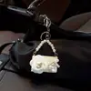 Influenciador mesmo estilo pequena bolsa Chanel camélia modelo chaveiro de carro moderna pequena bolsa floral não abre ornamento para pendurar