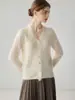 Elegante y exquisito~Cárdigan tejido 100% cachemira pura Kang Sai Ni para mujer Suéter abrigo de jacquard de encaje con cuello en V