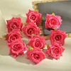Contas de Cristal Y Gotas de Orvalho 6cm Flores Rosa de Cinco Pontas Simulação Flores DIY Decoração de Casa Tecido de Seda Cabeças de Flores Artificiais Adorno de Cabeça