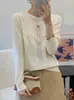 Nuevo Suéter de Punto con Bordado de Cuentas Triángulo Cuello Redondo para Mujer Simple Versátil Moda Capa Base Suave Manga Larga Lana