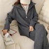 Conjunto de duas peças de tricô com zíper estilo coreano para mulheres outono e inverno 2023, folgado, casual, estilo preguiçoso