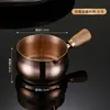 Taza de salsa de acero inoxidable 304 con asa para uso transfronterizo, taza de condimento comercial para cocina occidental, taza de salsa para bistec con mango de madera, taza para salsas para mojar