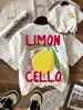 Transfronterizo 220G Camiseta Creativa de Limón con Patrón de Cello para Mujer Top de Verano Camiseta Suave