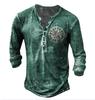 Camiseta vintage de outono masculina europeia e americana transfronteiriça 2023 Estação independente da Amazon Nova camiseta de manga comprida 66 impressa angustiada
