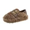 Zapatos Nuevos de Algodón de Invierno Hebilla de Cuero Cálidos 2026 Antideslizantes para Exteriores Zapatos Retro de Piel para Mujer Suela Gruesa Forro de Felpa Zapatos de Una Sola Pieza