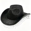 Sombrero de Vaquero Occidental Negro con Flecos de Pedrería de Alta Venta Transfronteriza Estilo Chica Popular Europea y Americana Sombrero para Fiesta y Escenario