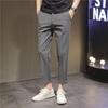 Pantalones Casuales Básicos de Color Sólido para Hombre, de Largo Tobillo, Corte Ajustado, Textura Elástica, Pantalones Occidentales de 9 Puntos para Hombre