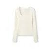 Blusa de tricô com gola quadrada, 48 fios Yangzi CHAO fina, 100% lã Merino para mulheres, peça base de outono
