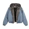 Oso Mágico Estilo Punk Callejero Asiático Americano Chaqueta de Algodón con Diseño de Remaches Cuello de Piel Águila de Montaña Rudo Fresco Chaqueta Acolchada