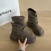 Botas curtas Melard marrom escuro para mulheres, novas botas outono e inverno de couro macio com sola grossa estilo bootcut, botas Martin afuniladas e que aumentam a altura