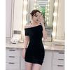 Vestido elegante con cuello sexy ajustado en los hombros y la cadera, falda nueva adelgazante de manga larga con base interior para mujer de otoño