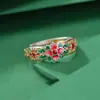 Anel de Prata Yilu S999.9 Prata Pura Banhado a Ouro Esmalte Padrão Floral Novo Estilo Chinês Tendência Nacional Estilo Antigo Fábrica de Anéis de Prata Venda Direta