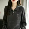 Gola polo semiaberta tricotada estilo coreano cor sólida elegante trança de ponto tricotado manga longa outono e inverno nova camada base top quente para mulheres