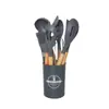 Juego de 12 Utensilios de Cocina de Silicona, Silicona de Grado Alimenticio, Resistente a Altas Temperaturas, Juego con Mango de Madera y Cubo de Almacenamiento, Fábrica de Origen Transfronterizo