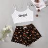 Comercio exterior moda europea y americana tirantes con estampado de letras de fuego conjunto de dos piezas shorts sexys se pueden usar fuera de la ropa de casa al por mayor