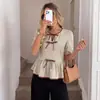 Amazon Transfronterizo Suéter con Corbata de Moño Estilo Europeo y Americano Top 2026 Verano Camisa Elegante de Bloques de Color Manga Corta para Mujer