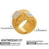 Anillo de Hip-Hop Personalizado con Textura Exagerada Estilo Ins, Geométrico Europeo y Americano, Incrustado con Circonita, Joyería Chapada en Oro de 18 Quilates de Acero Inoxidable