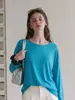 Top azul fino de seda de hielo estilo coreano con espalda hueca para mujer, cubierta de verano para aire acondicionado, camiseta de manga larga con protección solar 512