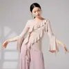 Francés Volantes Diagonal Solapa Cuello en V Manga Larga Danza China Entrenamiento Básico Forma del Cuerpo Ritmo Ropa de Práctica Manga Larga Fluido Adulto Práctica