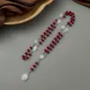 Venta Caliente de Producto Nuevo Transfronterizo de Ebay Rosario de Siete Dolores Rosa Colgante de Cruz de Madera de Pino Collar Largo de Bautizo Regalo