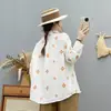 Colección Primavera 2026: Camisa de Manga Larga Bordada Acolchada Estilo Artístico para Mujer, Top Casual Adelgazante de Botones al Frente Venta al por Mayor