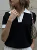 Tricô de Manga Curta Transfronteiriço Estilo Europeu e Americano Verão 2026 Novo Elegante para o Dia a Dia Gola Polo Bloqueio de Cores Malha Slim Fit