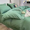 2026 Novo Conjunto Minimalista de Cor Sólida de Quatro Peças Estilo Muuji Lavado Cor Lisa Dupla Face Estilo Lençol de Cama para Dormitório Estudantil Conjunto de Três Peças