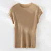 Suéter de punto de manga corta de lana Jiaxing Puyuan de 60 hilos con diseño de alta gama, camisa base de punto versátil y ajustada para mujer para otoño
