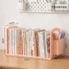 Suporte de livro de plástico para armazenamento na mesa, organizador de livros para estudantes com porta-canetas, estante de livros empilhável para uso em sala de aula