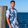 Roupas Coloridas Tie-Dye de Alta Elasticidade e Secagem Rápida para Homens para Caminhada e Montanhismo ao Ar Livre Camiseta Respirável e Bonita de Manga Curta Conjunto Casual de Verão
