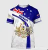 Padrão do Emblema Nacional Australiano Impressão Digital 3D Pulôver Casual Masculino Gola Redonda Camiseta de Manga Curta Venda Direta da Fábrica