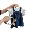 Falda de tirantes de mezclilla para niña 2025 Nueva Falda de mezclilla delgada de verano para niña Conjunto de dos piezas Falda para niños Moderna