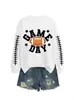 Amazon eBay sitio independiente de moda y único para mujer día de partido colorido fútbol cuello redondo manga larga sudadera