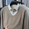 Suéter Dois em Um Estilo Old Money para Homens, Novo Outono/Inverno Casual de Negócios Camisa Quente de Tricô Pulôver
