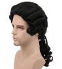 Peluca Colonial para Hombre Peluca Larga Ondulada Blanca Washington Halloween Juez Abogado Cos Tocado de Personaje