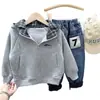 Sudadera con capucha gruesa de invierno para niños 2026 nuevo estilo prenda exterior para niños ajuste holgado top cárdigan chaqueta moderno