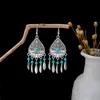 Brincos Europeus e Americanos Boêmios com Franjas e Turquesa, Brincos Estilo Étnico Vintage, Brincos Personalizados e Estilosos Atacado