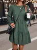 Vestido de Pastel en Capas de Pana Cuello Redondo Manga Larga Abullonada Holgado Cubre Imperfecciones Casual Vestido Corto para Mujer