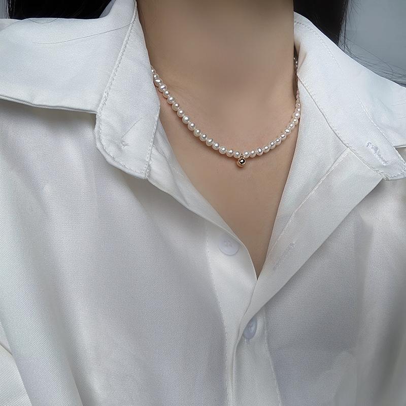 天然淡水珍珠项链高级感14k包金小众轻奢百搭小金豆