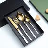 Conjunto de talheres de aço inoxidável transfronteiriço da Amazon com quatro ou cinco facas para bife ocidental, garfo e colher, caixa de presente com logotipo