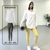 Conjunto de yoga, atuendo de fitness, top deportivo de longitud media para mujer, top de manga larga con capucha para correr, diseñado para cubrir las caderas, crear un efecto adelgazante y levantar los glúteos