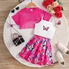 Comércio Exterior Roupas Infantis Conjunto de Verão para Meninas Doce Blusa Rendada + Colete de Alça Borboleta + Saia Conjunto de Três Peças